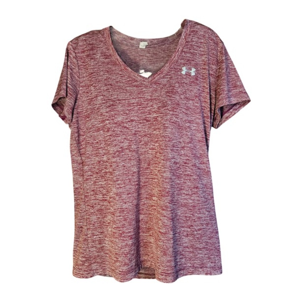 Under Armour HeatGear Womens V-Neck T-Shirt Maroon Heather Loose Fit Size Small